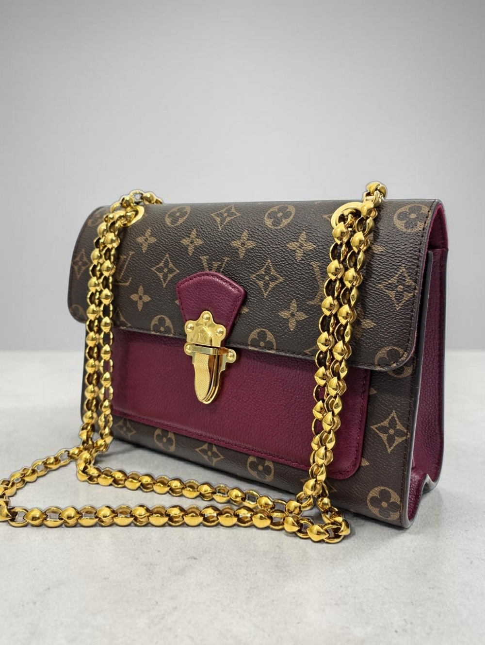 Louis Vuitton Victoire Monogram Chain Flap Bag Burgundy Purple Crossbody Bag - Picture 6 of 17